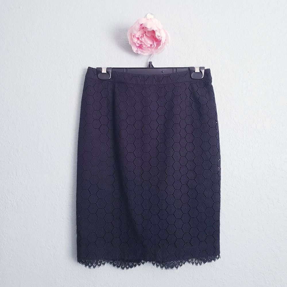 Blumarine Black Honeycomb Eyelet Scalloped Lace Hem Skirt